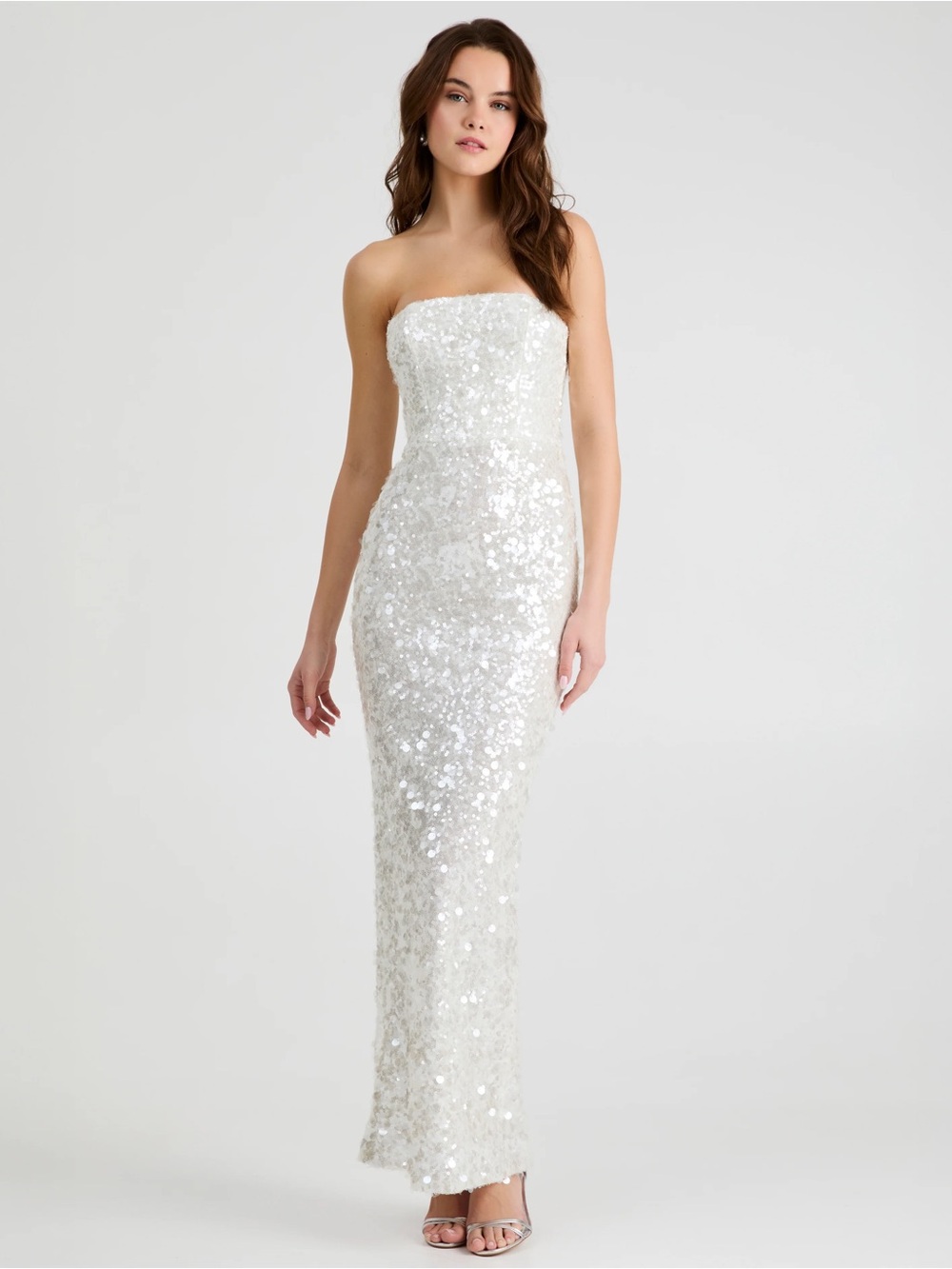 Strapless Sequin Column Wedding Gown in White